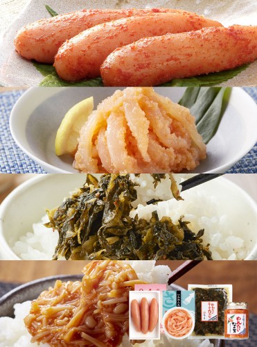 【5月10日お届け予定】 母の日ギフトA 福さ屋王道セット(無着色辛子めんたい90g、いかめんたい90g、めんたい辛子たかな130g、めんたいなめ茸125g) 福さ屋 明太子 辛子明太子